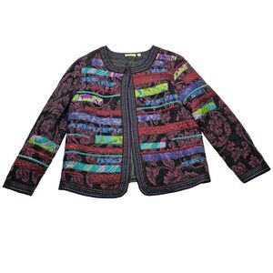 Choices Womens Jacket Sz M Patchwork Mixed Media Art to Wear Embroidered India